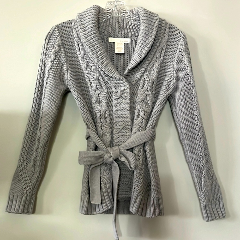 KAISELY (at NORDSTROM) Cozy Knit Snap & Tie Front Sweater - Girls SZ M (10-12)